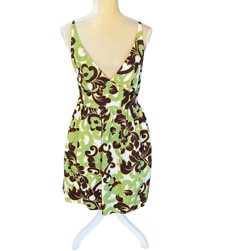 Milly Retro Green Brown Floral Dress Size 8